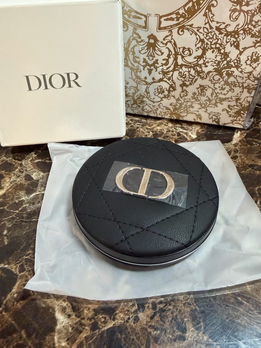 Dior Black Quilted Cosmetic Duel Mirror New in Box